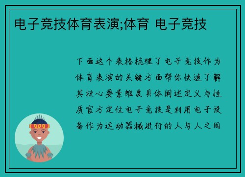 电子竞技体育表演;体育 电子竞技